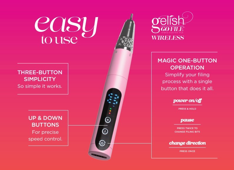 Gelish Go File Wireless E-File – Cordless Electric Nail File with Power Dock & Smart Display Gelish