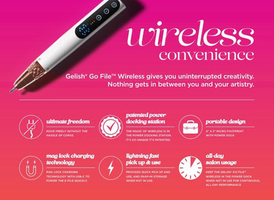Gelish Go File Wireless E-File – Cordless Electric Nail File with Power Dock & Smart Display Gelish