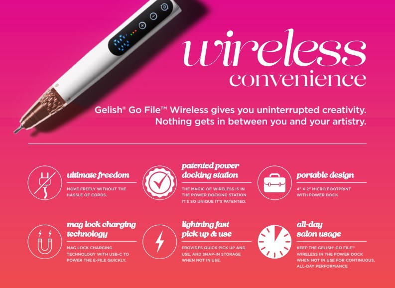 Gelish Go File Wireless E-File – Cordless Electric Nail File with Power Dock & Smart Display Gelish