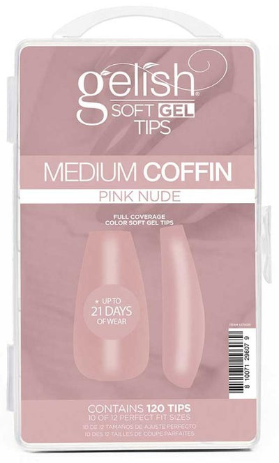 Gelish Soft Gel Tips Medium Coffin Pink Nude – Elegant Pink Nude Tips Gelish Soft Gel